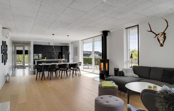 Télévision, cheminée, lecteur de DVD