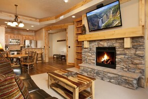 Älytelevisio, takka, kirjoja