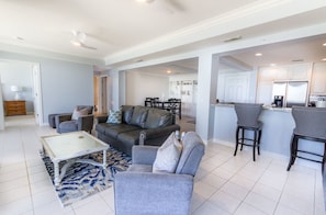 TV, fireplace, DVD player, toys