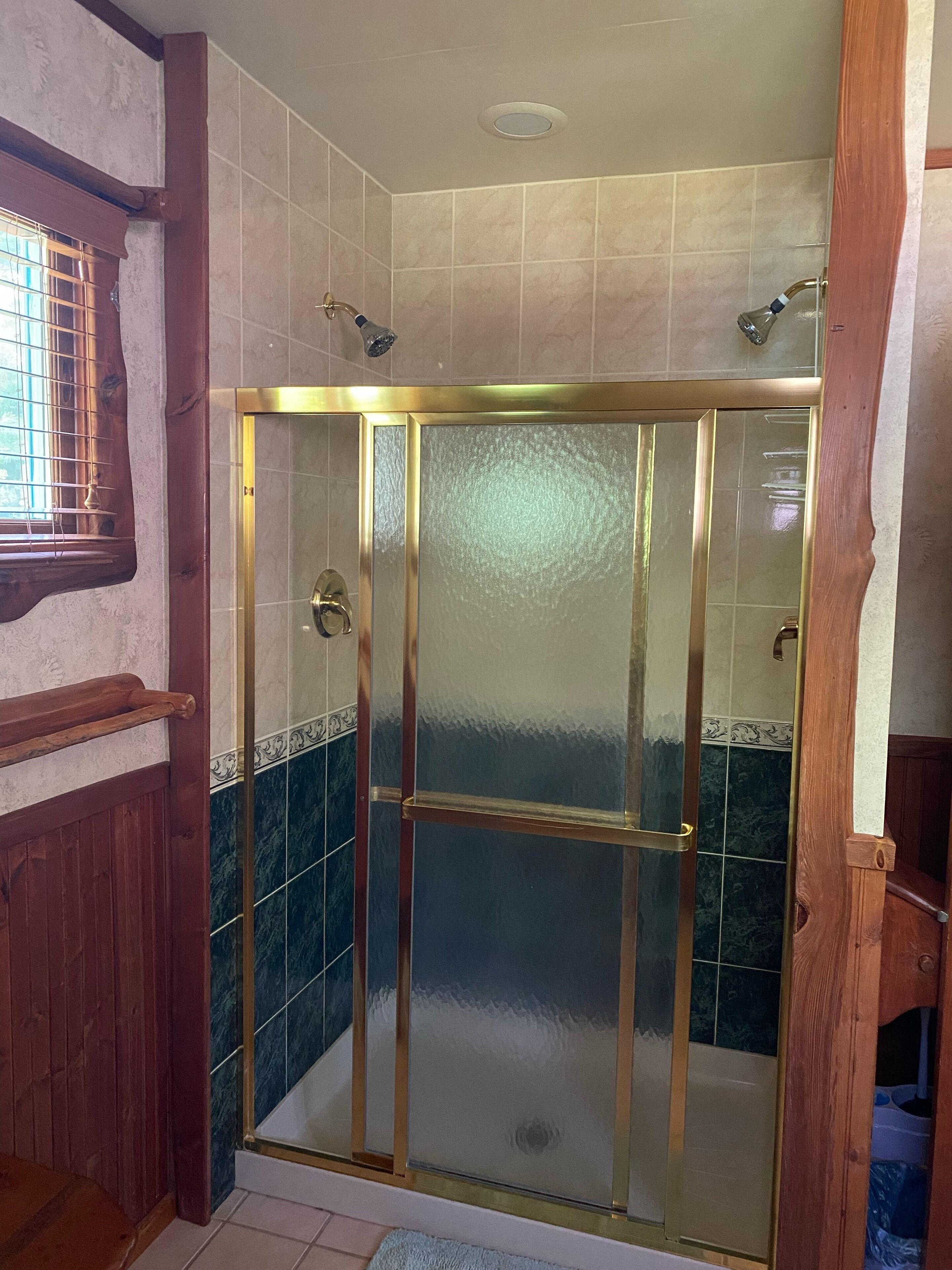 Shower, jetted tub, hair dryer, towels