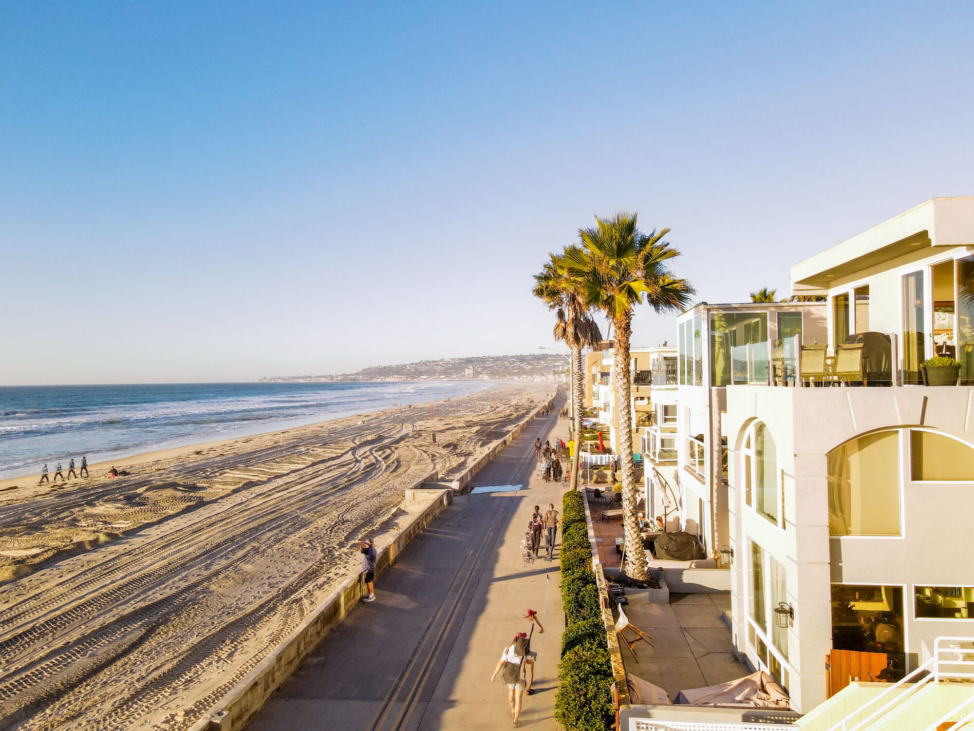 On the beach, sun loungers, beach towels