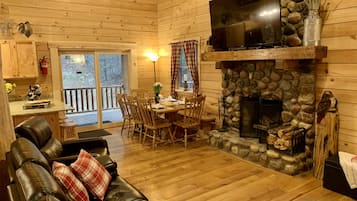 Smart TV, fireplace, DVD player