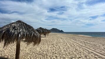 On the beach, beach towels