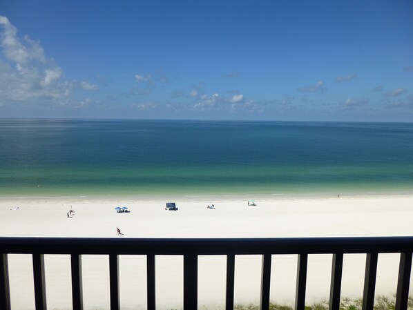 On the beach, sun-loungers, beach towels