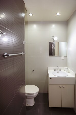 Apartment | Bathroom | Shower, free toiletries, hair dryer, slippers - Hosthub - Apartment at Janashia str (Tbilisi)