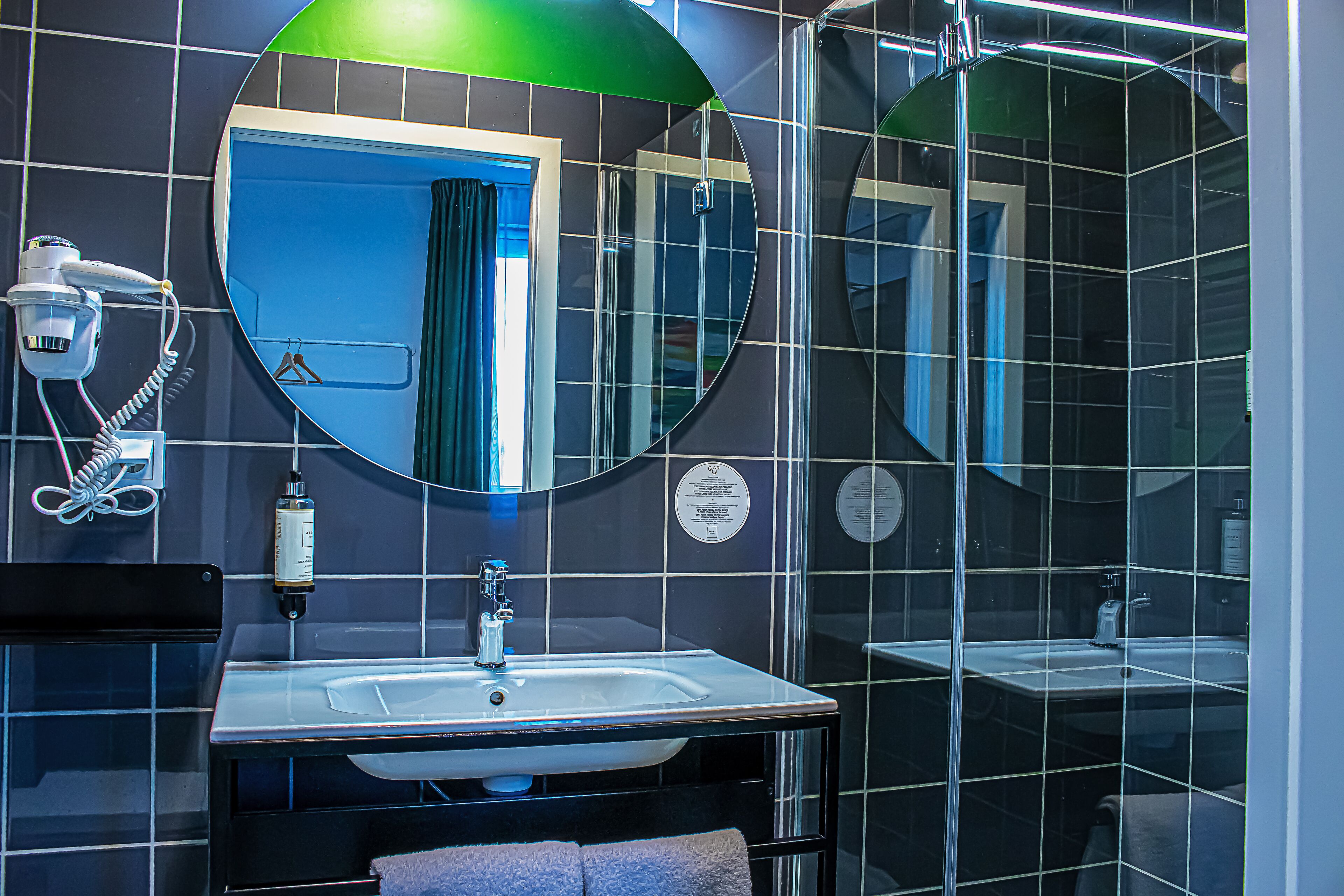 free toiletries, hair dryer, towels