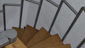 A spiral staircase with wooden steps and metal railings. - Apartments Kastilac (Kastela)