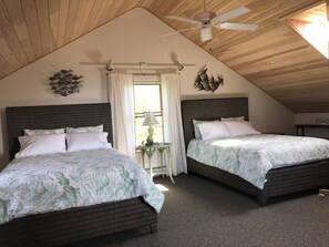4 bedrooms, desk, iron/ironing board, travel crib