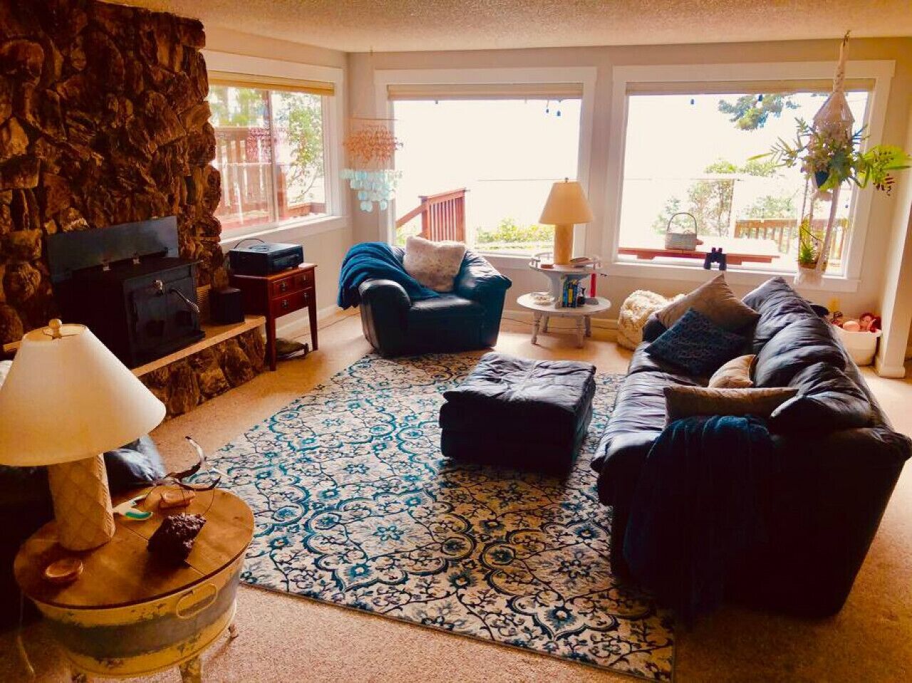Smart TV, fireplace, DVD player, books
