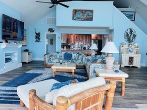 Smart TV, Netflix, books, streaming services - Experience oceanfront luxury at Serenity's Star, a spacious 4BR home in Holden Beach. (Holden Beach)