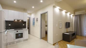 Apartment | Private kitchen | Full-size fridge, microwave, stovetop, espresso maker