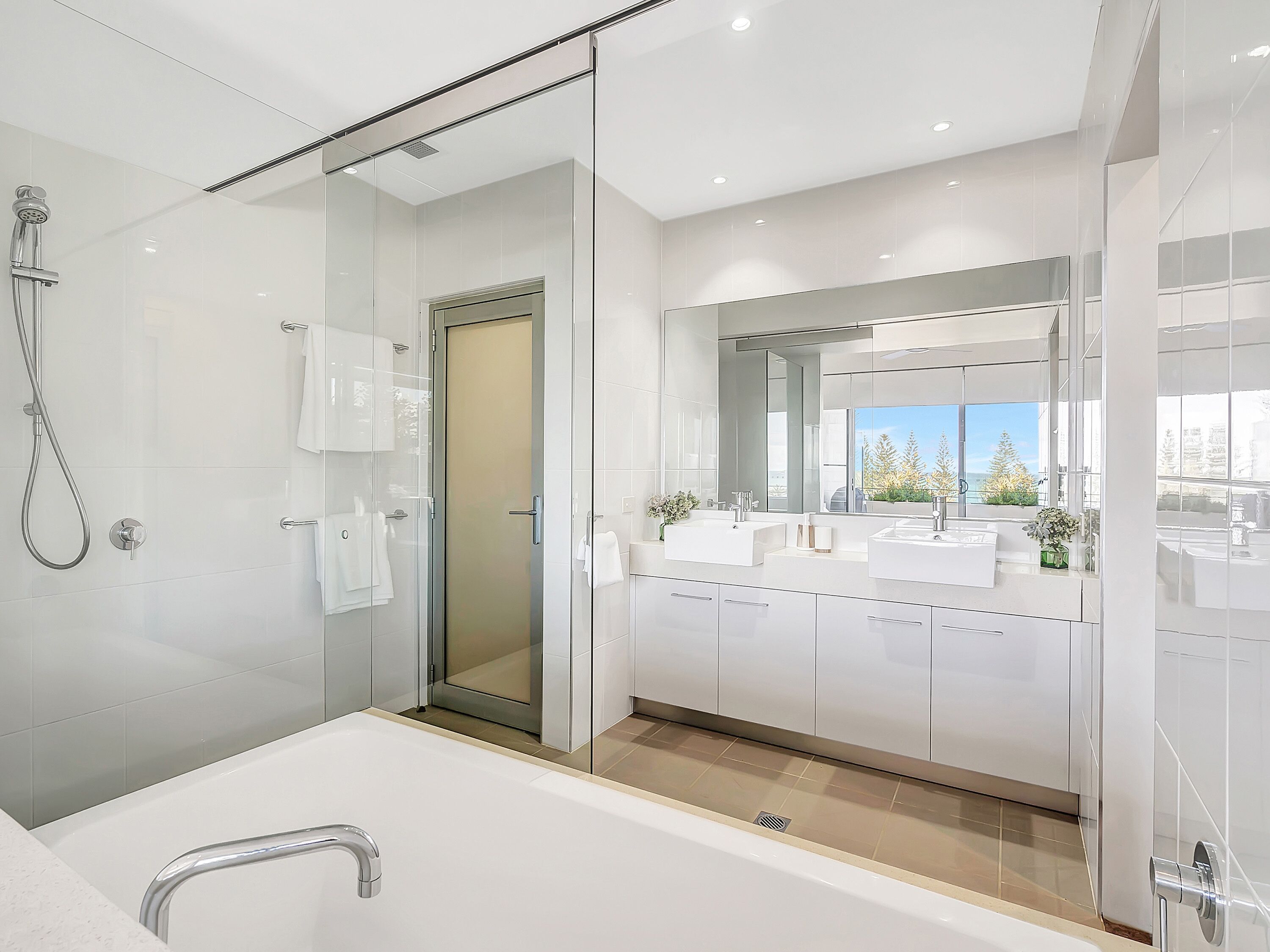 Bathtub, hair dryer, towels, soap