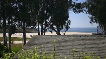 Perto da praia, espreguiçadeiras, toalhas de praia