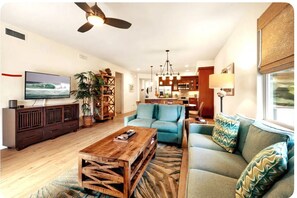 Smart TV, DVD player, books, stereo