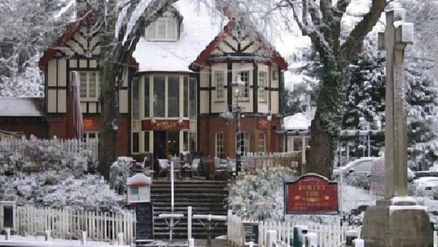 A Victorian-style building with a red sign reading "Barley Pub." - The Burley Inn (Ringwood)