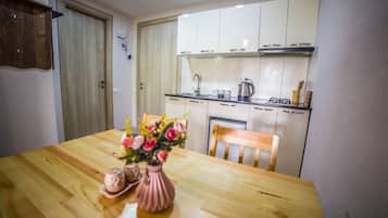 Fridge, oven, stovetop, electric kettle