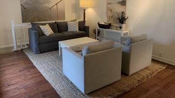 Smart TV, fireplace, video games, DVD player