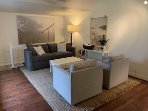 Smart TV, fireplace, video games, DVD player