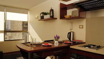 City Apartment, 1 Bedroom, City View | Private kitchen | Full-sized fridge, microwave, oven, stovetop