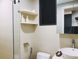 Secador de pelo, jabón, shampoo