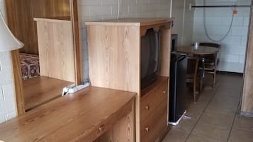 Desk, blackout drapes, soundproofing, bed sheets