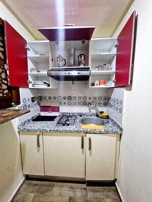 Fridge, coffee/tea maker, electric kettle, toaster - Large Furnished Studio for Rent (RABAT)