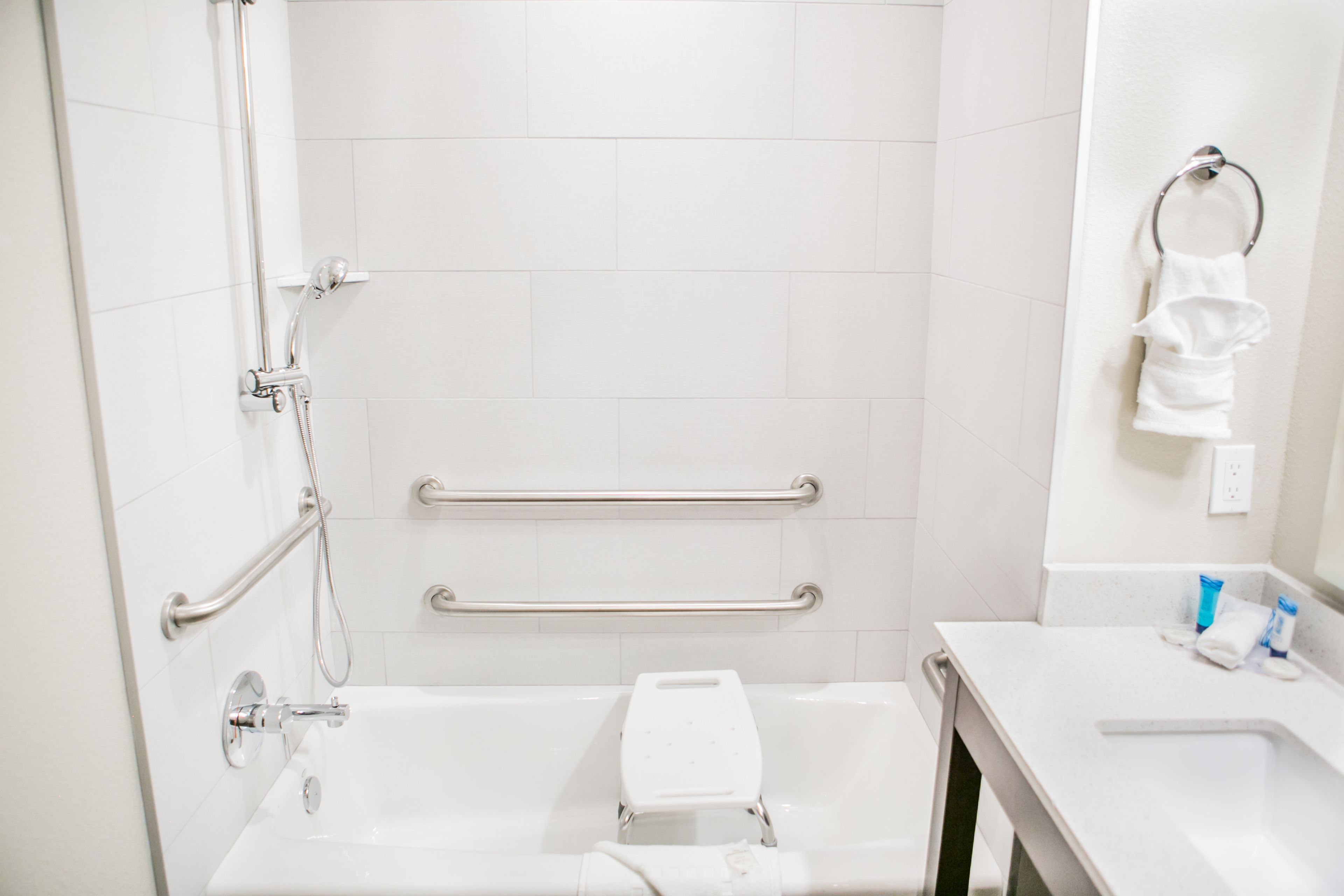 free toiletries, hair dryer, towels