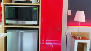 Fridge, microwave, electric kettle