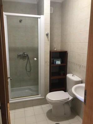 Combined shower/bathtub, hair dryer, bidet, towels
