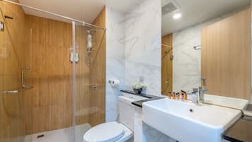 Family Room | Bathroom | Shower, free toiletries, hair dryer, towels