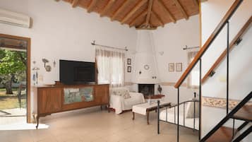 Smart TV, fireplace, DVD player, toys