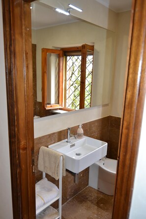 Dusche, Haartrockner, Bidet, Handtücher
