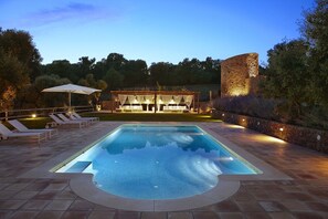 A heated pool - holiday vacation large villa rental spain, costa brava, barcelona area, girona, pool, air conditioning, wi-fi internet, (Forallac)