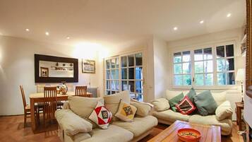 Een televisie, een open haard en een dvd-speler