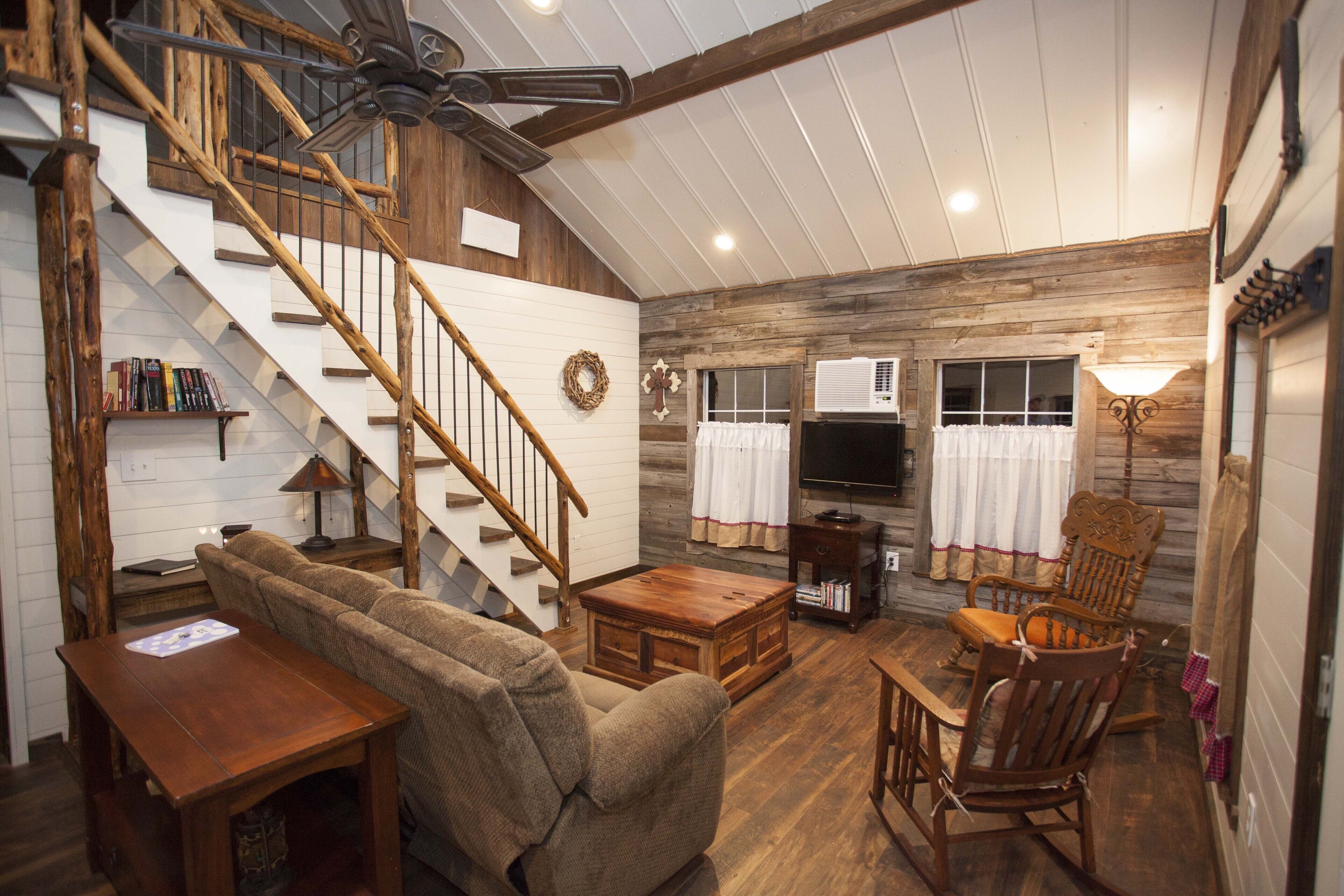 Living room and loft stairs