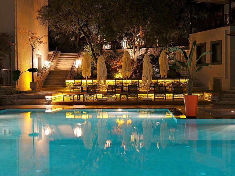 Outdoor pool, pool umbrellas, pool loungers