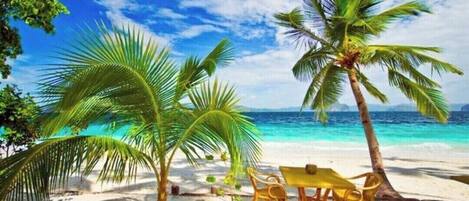 Sun-loungers, beach towels