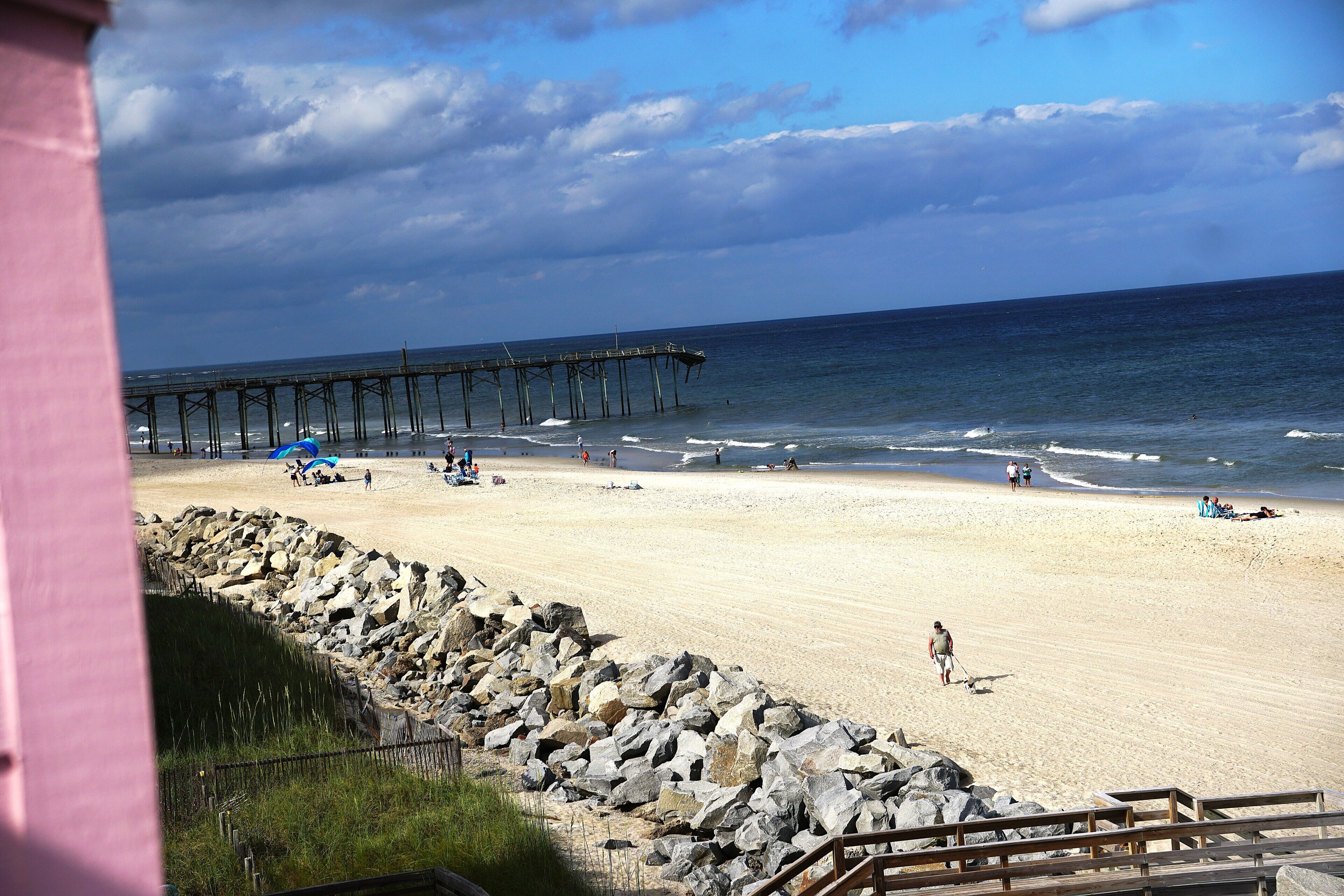 On the beach, sun loungers