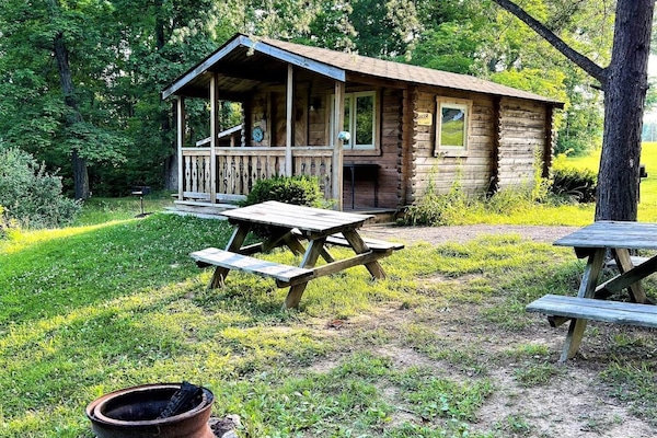 Cabin #2, picnic table and fire ring