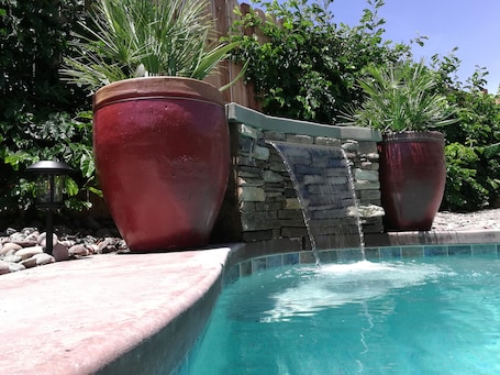 Outdoor pool, a heated pool. 3BR Salt Water Pool, Spa and Mountain View in La Quinta Cove, CA Desert!