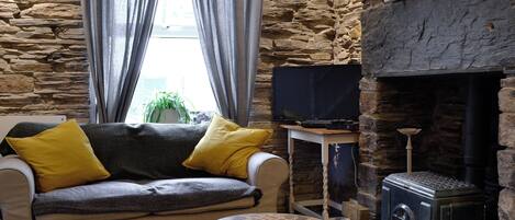 TV, fireplace