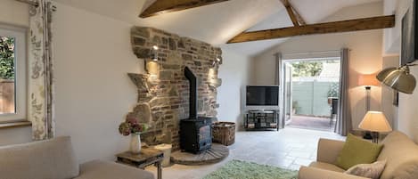 TV, fireplace