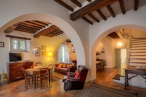 Televisión, chimenea, tenis de mesa y libros 