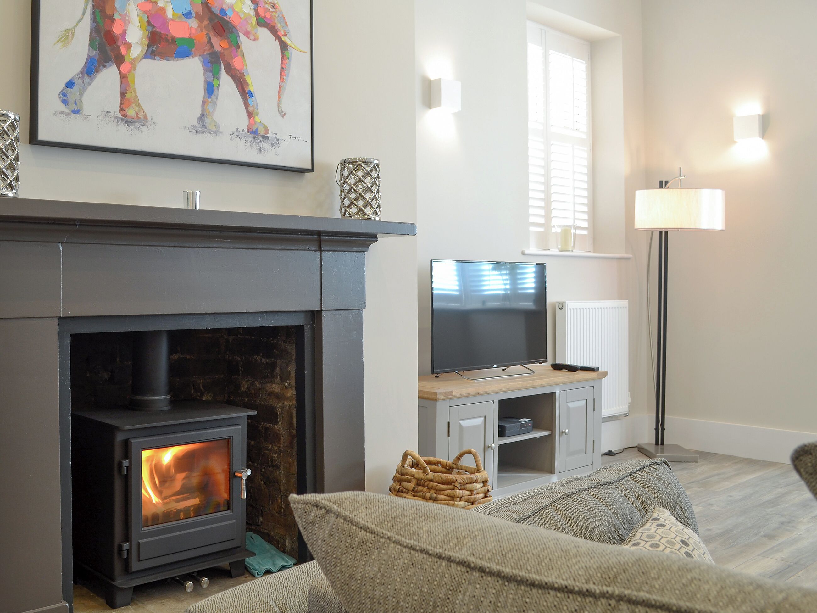 TV, fireplace