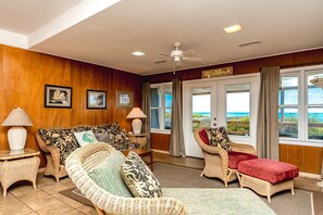 TV, DVD player - Wind Song - Classic 3BR Oceanfront Home - Covered Porch (Topsail Beach)