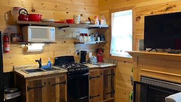 Microwave, coffee/tea maker, cookware/dishes/utensils