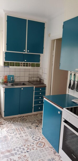 Frigorífico, microondas, horno y placa de cocina