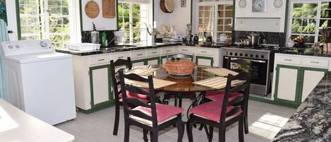 Fridge, oven, stovetop, coffee/tea maker