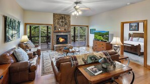 Smart TV, fireplace, DVD player, video library