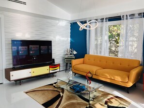 Smart TV, DVD player, books, stereo